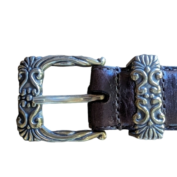 😄 Fossil brown genuine leather belt with silver hardware and design sz L - Picture 7 of 10
